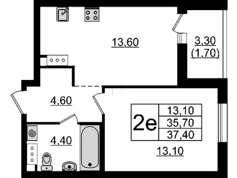 1-комнатная квартира 37.4 м², 5/9 эт., ЖК «А101 Лаголово»